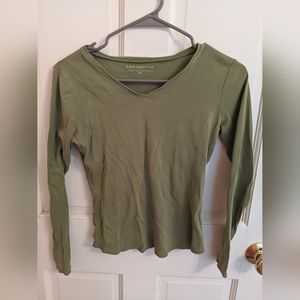 Ann Taylor Mixed Media V-Neck Women's Top - Autumn Meadow Green, Size XS
